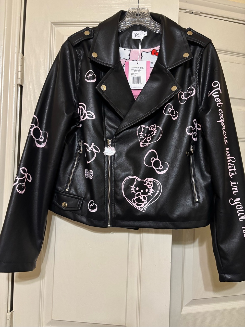 NWT Hello Kitty x Lola + The Boys Adult Graffiti Biker Jacket L